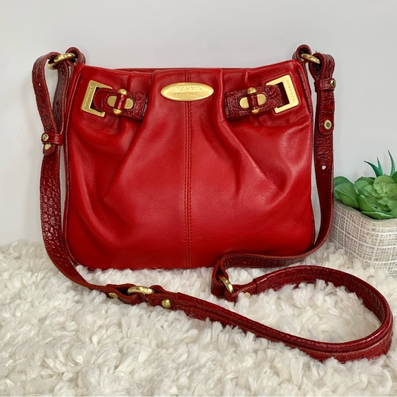 Brahmin Bags Brahmin Red Leather Turn Lock Crossbody Bag Poshmark